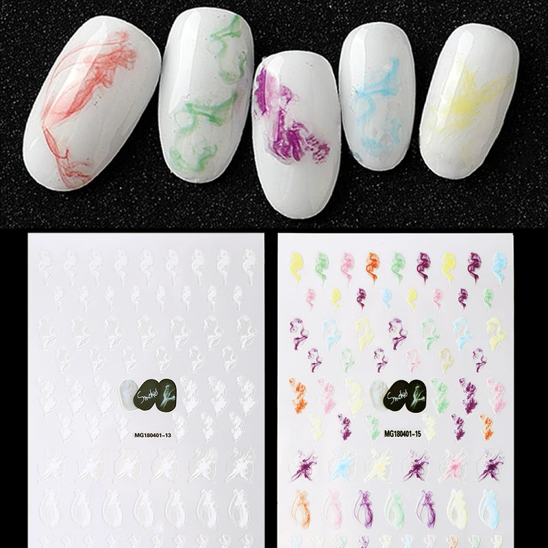 

1 Sheet Colorful 3D Nail Art Sticker Smoke Element Design Nail Transfer Sticker Decals For Nail Art Tips Decorations
