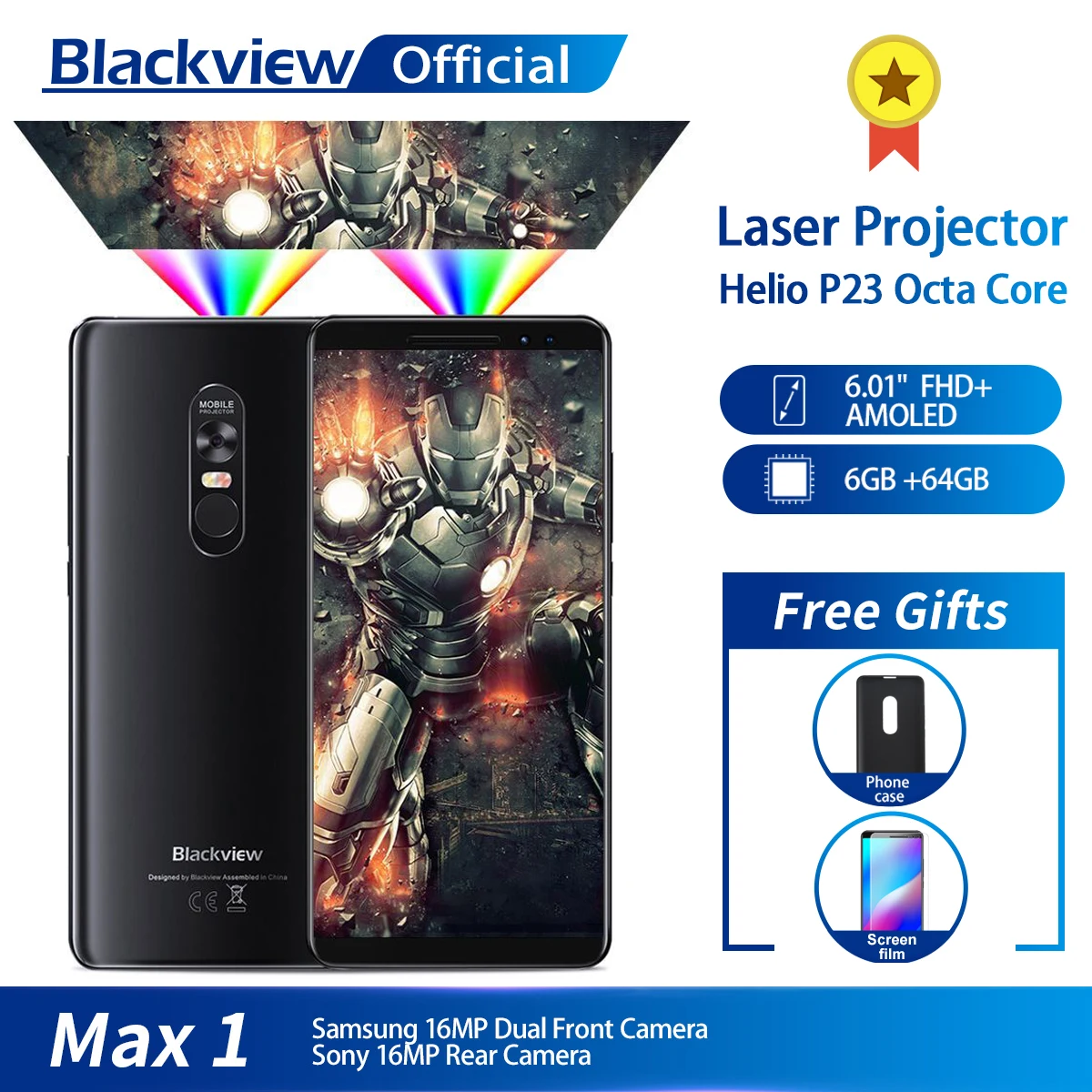 Blackview Max 1 Proyektor Ponsel Amoled 4680 Mah Android 8 1 Mini Proyektor Portable Home Theater 6gb 64gb Smartphone Max1 Ponsel Aliexpress