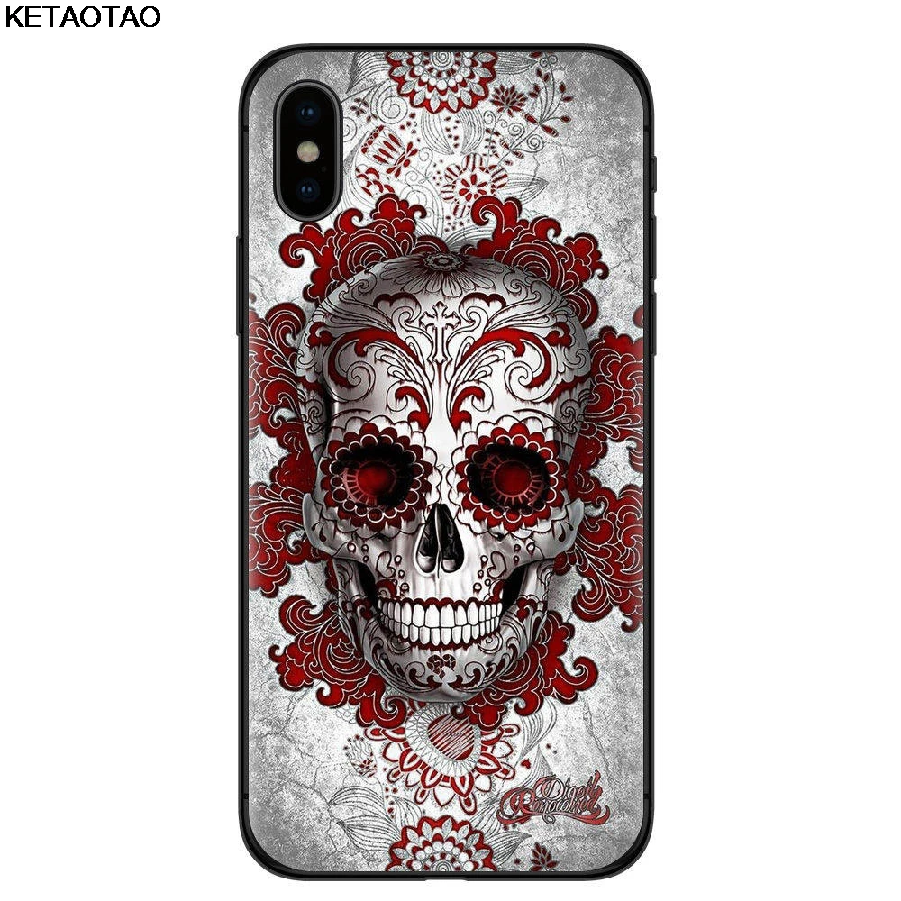 Army green KETAOTAO Fashion Retro Style Skull Flower for Samsung galaxy S4 S5 S6 S7 S8 S9 S10 edge Note Case Soft TPU Rubber Silicone - Color: Army green