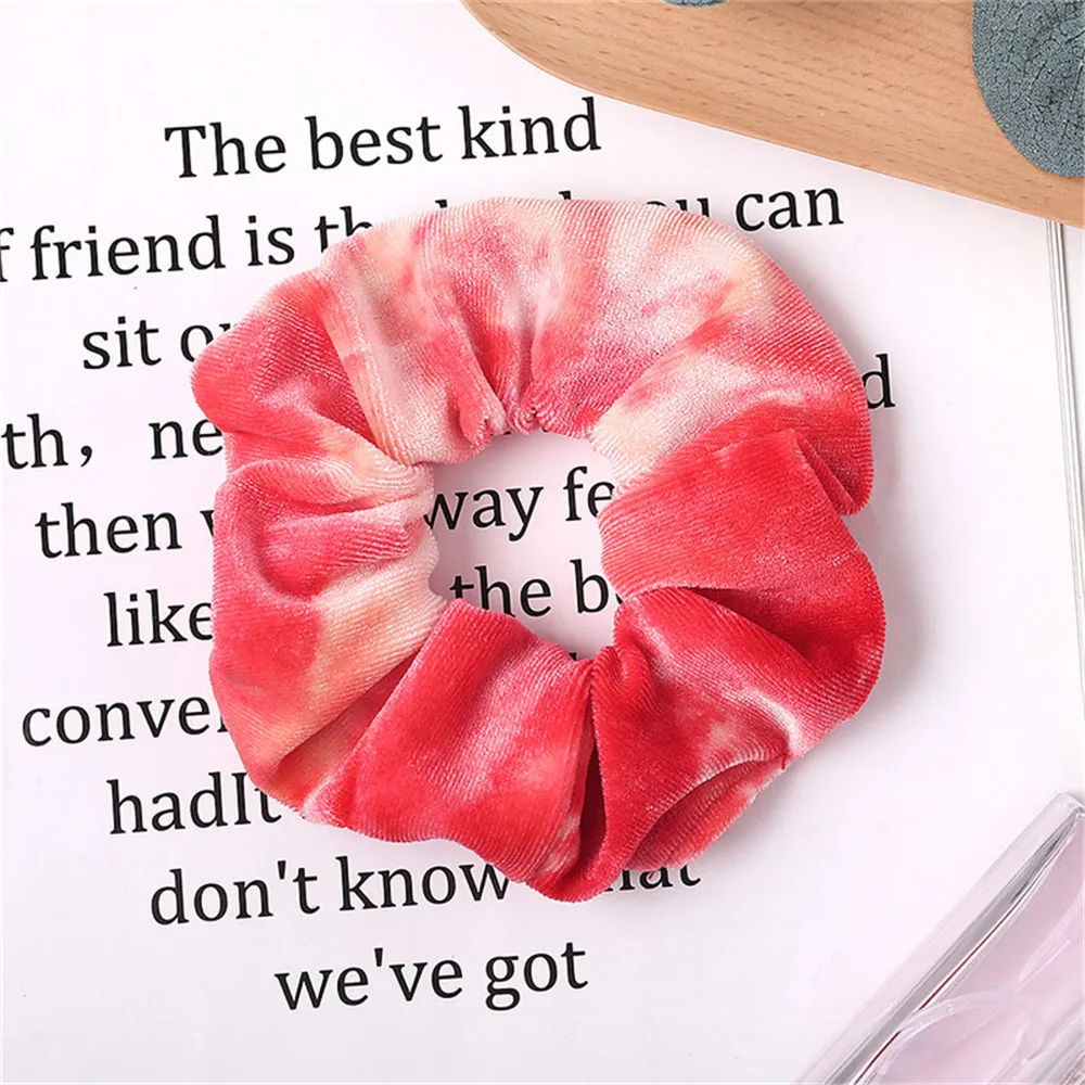 Diamond Velvet Scrunchie Tie Dyeing Women Girls Elastic Hair Rubber Bands Gum Gradient Color Hair Ring - Цвет: Red