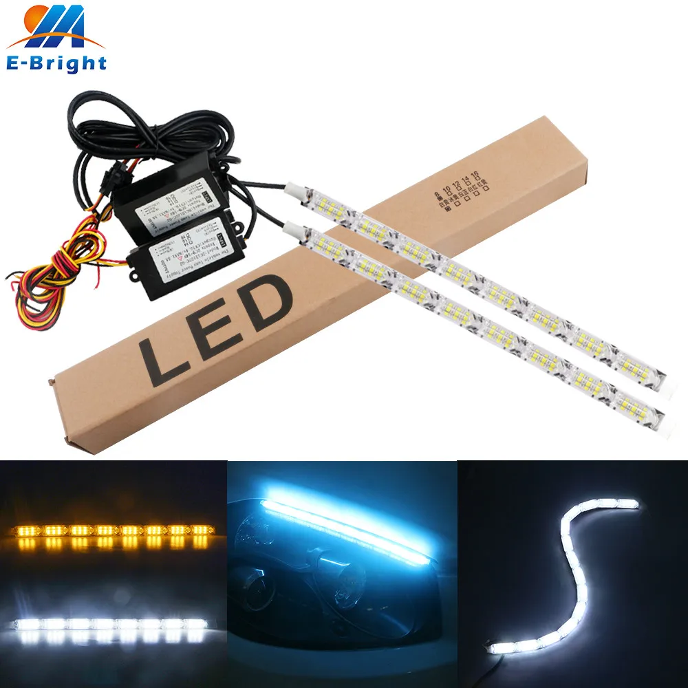 DC 12V белый + янтарный стримерная лампа DRL 8/10/12/14/16 SMD 2835 с украшением в виде