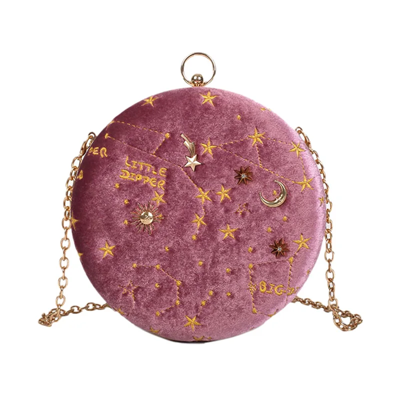 

Starry Sky Circular Fashion Suede Shoulder Bag Chain Belt Women'S Crossbody Messenger Bags Ladies Purse Female Round Handbag