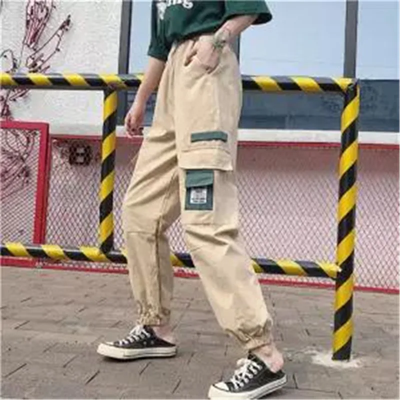 1 Хлопковые брюки-карго размера плюс, женские эластичные Pantalon с высокой талией, женские серые свободные брюки с карманами, женские уличные брюки - Цвет: 1