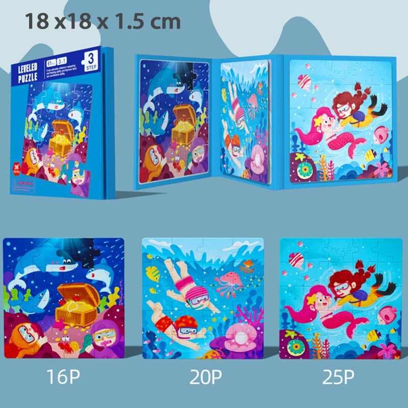 Livre de puzzle magnétique 3-en-1, puzzles pour enfants âgés de 3 à 5 ans,  jouets de voyage pliable pour tout-petits