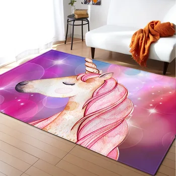 

Cartoon Pink Unicorn Carpets Anti-slip Flannel Carpets Kids Play Mat Girls Room Home Decorative Area Rug Living Room Rug Carpet