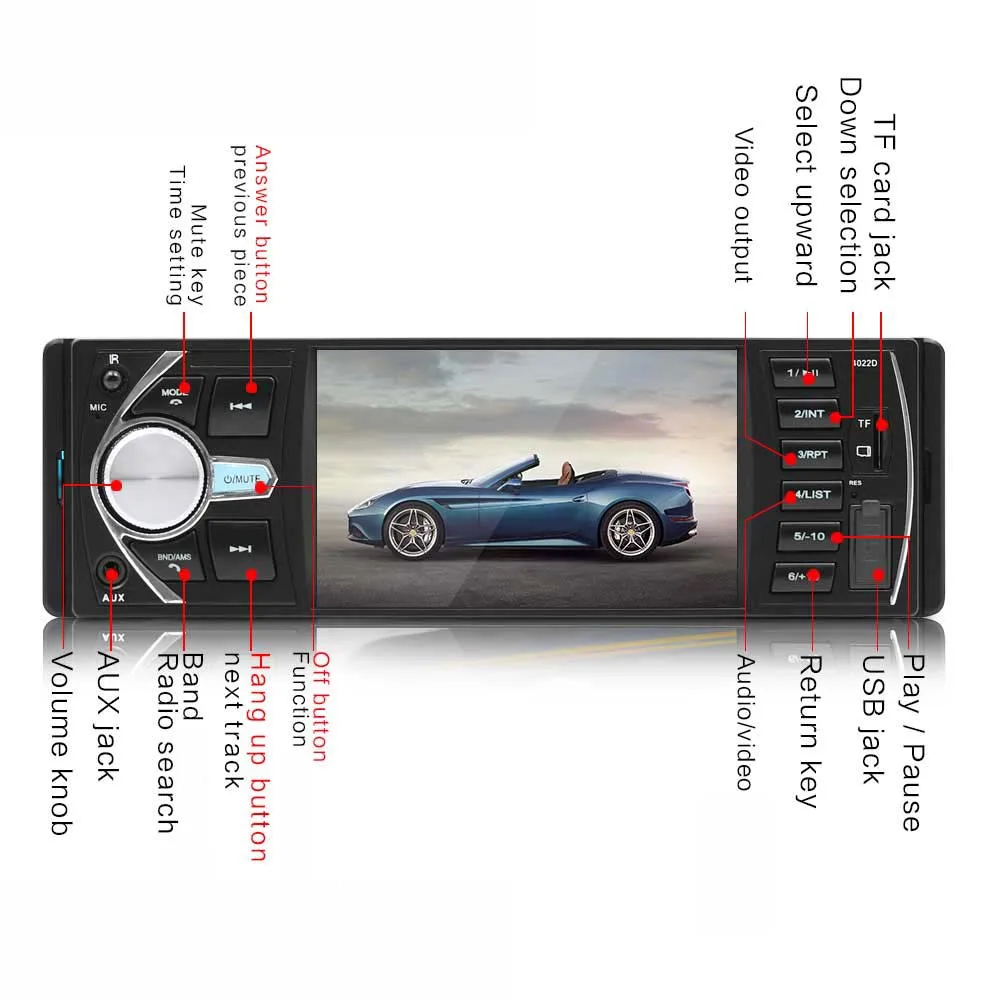 Coche fm-передатчик 4022D 4,1 дюймов Bluetooth 1 Din автомобильный fm-радио USB MP5 плеер с камерой заднего вида 8LED камера заднего вида
