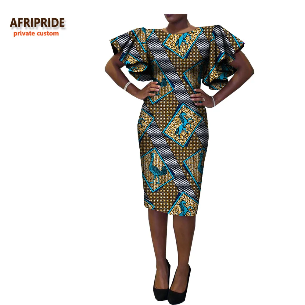 Новое Африканское весеннее женское платье AFRIPRIDE с коротким рукавом-бабочкой и О-образным вырезом длиной до колена повседневное хлопковое платье для женщин A7225133 - Цвет: 549J