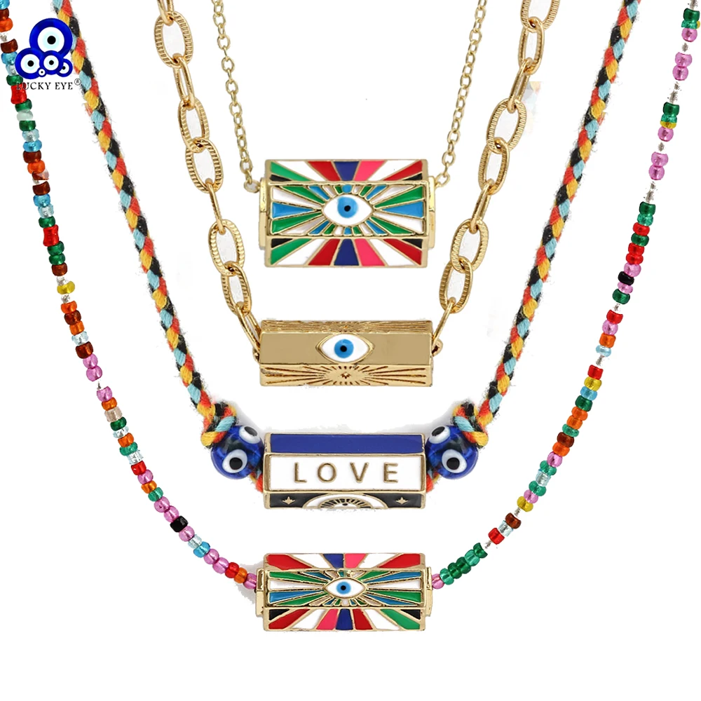 Lucky Eye Rainbow Turco Evil Eye Heart Pendant Necklace Collana A Catena Lunga Color Oro Per Gioielli Da Donna Be293