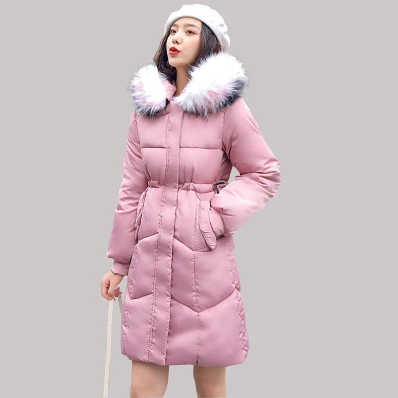 

Winter Parkas jacket 2019 new women's slim long Cotton coat jackets fashion hooded fur collar thick winter snow jacket Outerwear