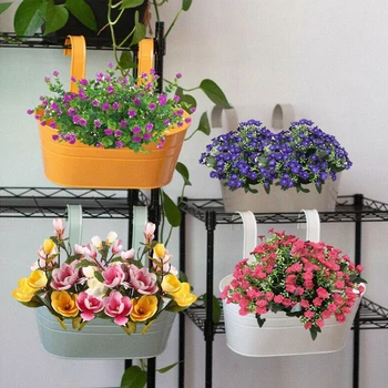 

New 1pcs Colorful Hanging Flower Pots Metal Iron Balcony Garden Plant Planter with Detachable Hook for Home DecorOval Flower Pot