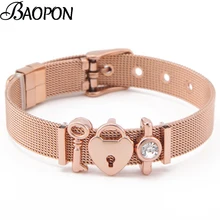 Модный браслет из нержавеющей стали цвета розового золота, Браслет-талисман Двойное сердце, брендовый браслет для женщин, подарок на год