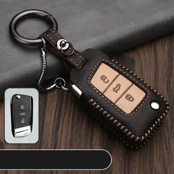 

Top layer leather key cover for volkwalen Passat B8 VW Golf Gte car accessories keychain car interior decoration 3 colors new