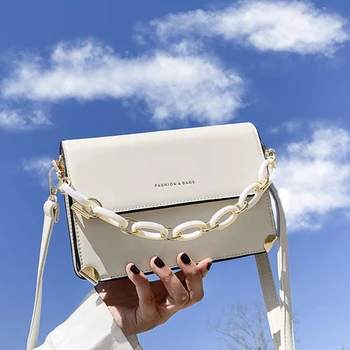 

Luxury Pu Leather Women Messenger Bags Chic Acrylic Chain Lady Handbags Letter Printed Solid Color Female Travel Shoulder Bags
