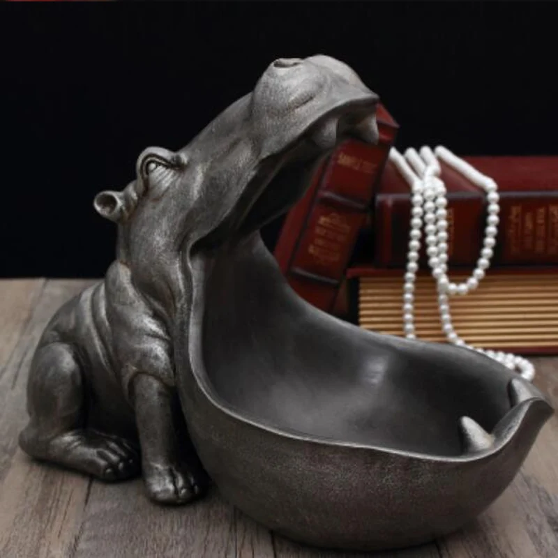 Strongwell Hippopotamus Sculpture Storage Tray Resin Artware Statue Decor Sundries Home Decoration Accessories Desk Decoration