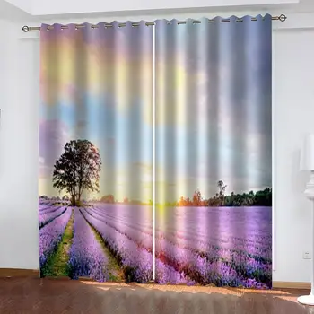 

2 Panels/set Lavender Sunset Light Tree Curtain Block out Fabric Drape Darkening Thermal Insulated Window Curtain Living Bedroom