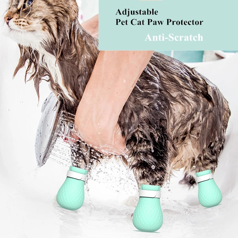 Pet Cat Paw Protector for Bath Adjustable Soft Silicone Anti-Scratch Shoes Cat Grooming supplies Checking Cat Paw Cover 4Pcs/set