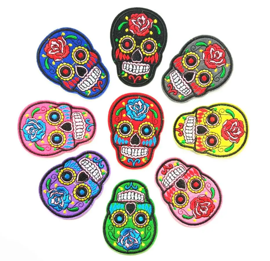 

Antrix Punk Flower Skull Skeleton Embroidered Clothes Patches Iron On DIY Clothing Stickers Patches Sew on Applique Fabric Badge