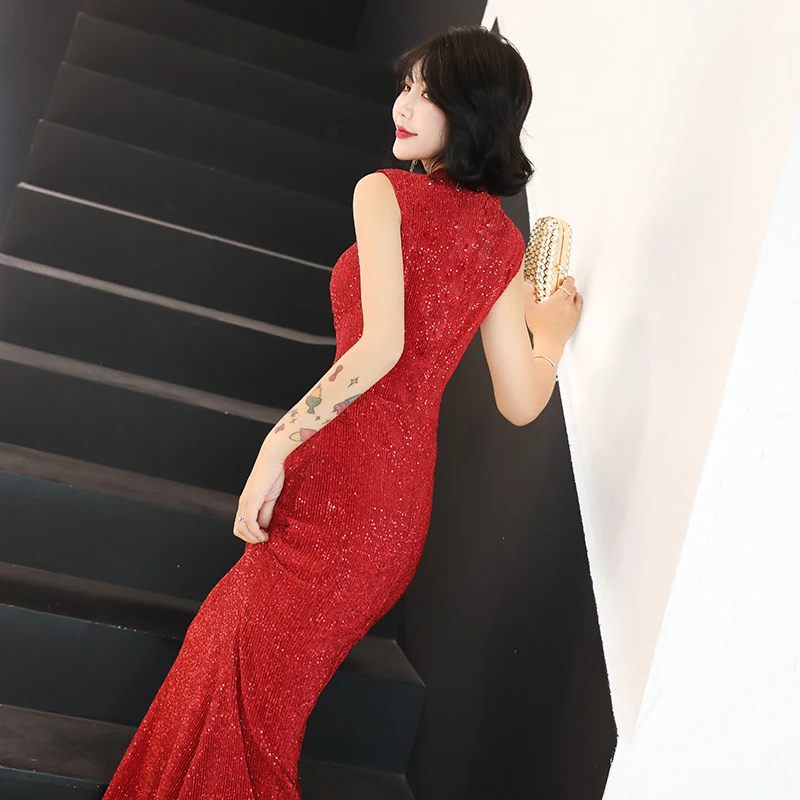 It's YiiYa Evening Dress Sequined Tank High Collar Formal Dresses Evening Gown Zipper Plus Size Sleeveless Robe De Soiree K107
