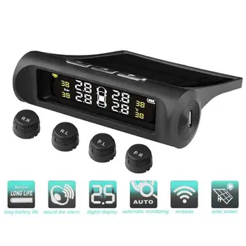 

VODOOL SP370 Solar Power USB Wireless Car TPMS Tire Pressure Monitoring System LCD Display Tyre Pressure Security Alarm Systems