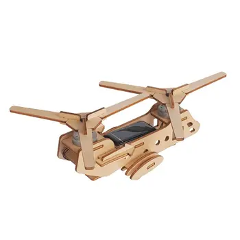 

3D Assembled Solar Energy Powered Helicopter Wooden Puzzle Plane Model Kit DIY Craft Educational Toy