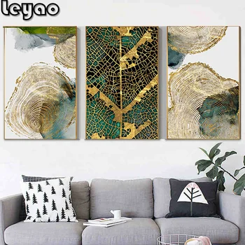 

Abstract Golden Leaf Vein Painting diamond rhinestone embrordery crystal beads 3 pcs set hobby mosaic art still life wall decor