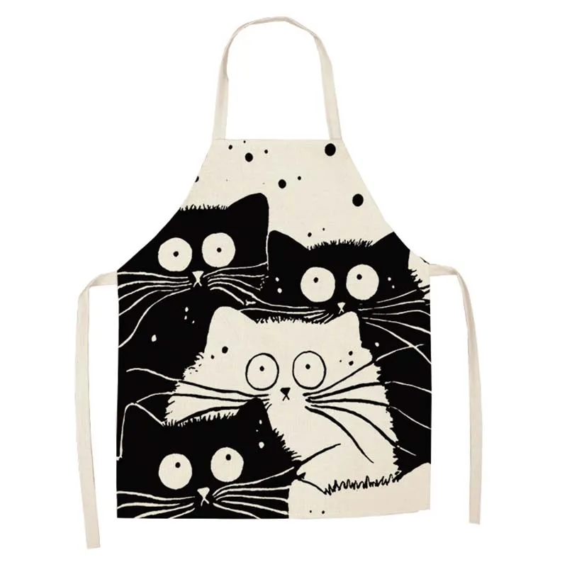 Cotton Linen Cute Cat Cartoon Apron Kitchen Cooking Bib Funny Aprons For Women Men Baking Accessories Clean Home Tools c2715