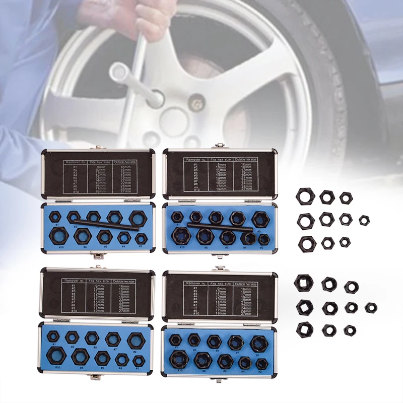

10pcs/Set 11pcs/Set Damaged Bolts Nuts Screws Remover Extractor Removal Tools Set Threading Tool Kit Black Nuts With 6 Styles