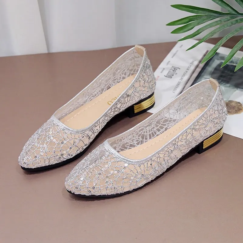 De moda de zapatos de Ballet para mujeres de ocio de Otoño de primavera bailarina Bling Flash zapatos de piso con lentejuelas zapatos princesa brillante señaló zapatos de boda zapatos