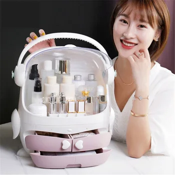 

Large Capacity Portable Cosmetic Storage Box Multi-Compartment Cosmetic Container Organizer For Makeup Tools With Makeup Mirror