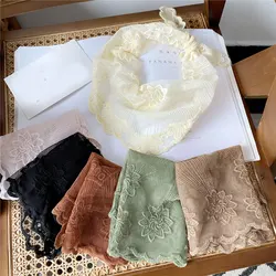 Solid Color New Fashion Lady Hair Band Head Scarves Embroidery Crochet Floral Hollow Small Shawl 1PCS Women Triangle Scarf