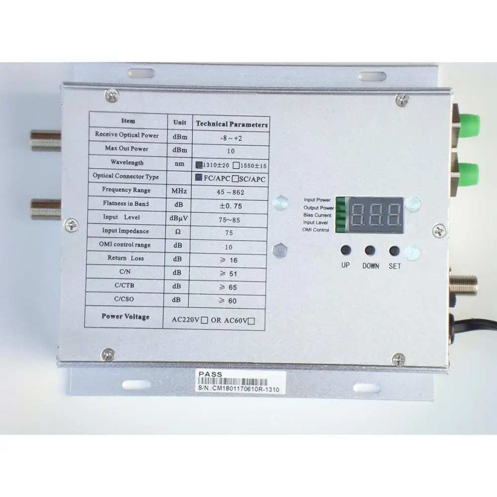 1550nm Cable TV Optical Transmitter 45V-220V Power Supply Optical Power 6db RF to Fiber Optical Fiber Relay Amplification