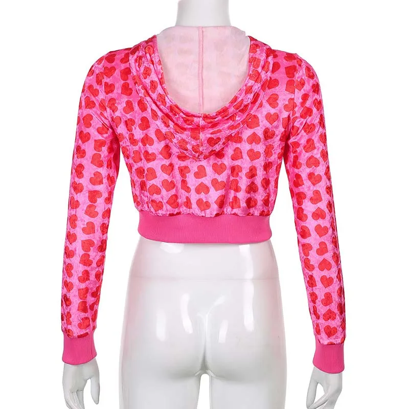 Autumn Velvet Y2k Hoodies Women Pink Heart Print Cropped Hoodie Sweatshirt  Women Long Sleeve Zip Up Hoodie Jacket 2021 - Hoodies u0026 Sweatshirts -  AliExpress