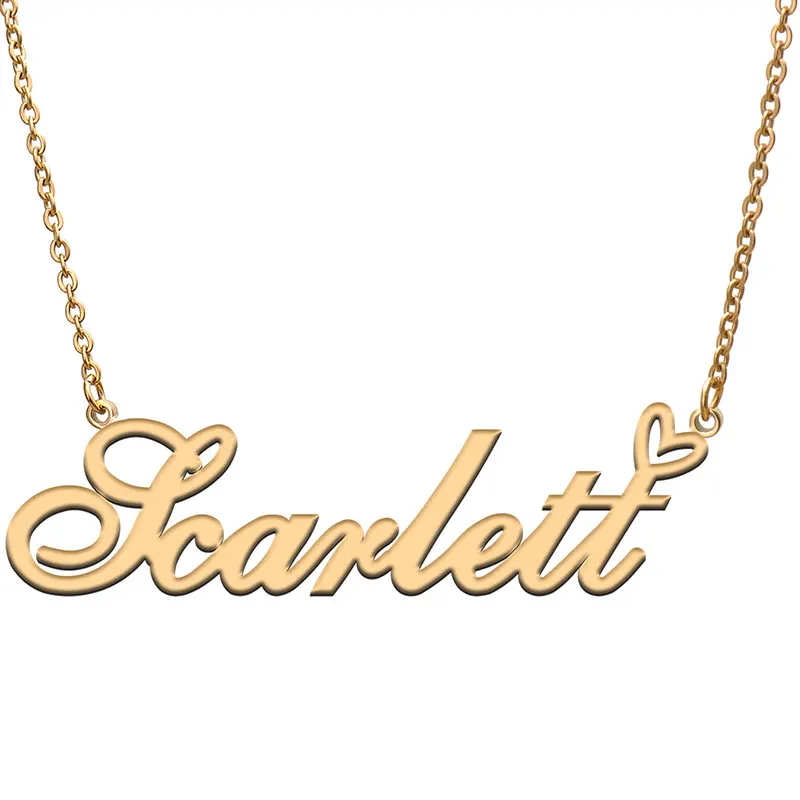 

Scarlett Love Heart Name Necklace Personalized Gold Plated Stainless Steel Collar for Women Girls Friends Birthday Wedding Gift