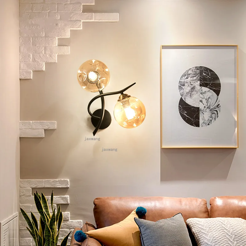 Nordic LED Wall Lamp Glass Lighting Light Fixtures Creative Bedside Lamp Living Room Home Indoor Sconces Wall Lamps Modern Decor