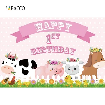 

Laeacco Happy 1st Birthday Photography Backdrops Animals Safari Party Photo Backgrounds Baby Shower Photophone Wave Points Props