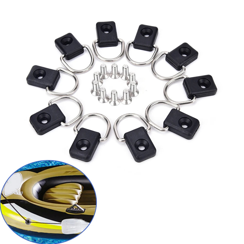 10pcs Steel Canoe Kayak D Ring Outfitting Fishing Rigging Bungee Kit Accessory