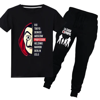 

Kids Movie The House of Paper La Casa De Papel Party Summer T-shirt + Trousers Sportswear Boys Heist Costume T Shirts Long Pants