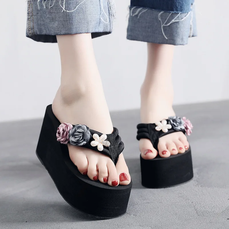

Flash Jiao Korean-style 11 Centimeter Flip-flops Women's Summer Anti-slip Slanted Heel Sandals-Style Holiday Thick Bottomed Slip