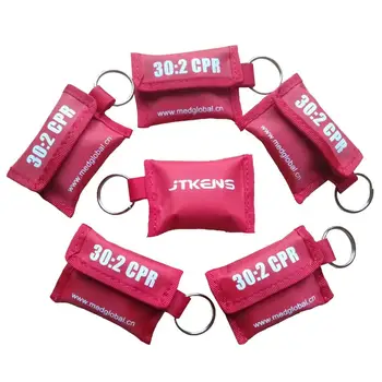 

5Pcs/Pack CPR Resuscitator Barrier CPR Keychain 30:2 Face Shield Fabric Red Pouch For First Aid Emergency Rescue Training Kit