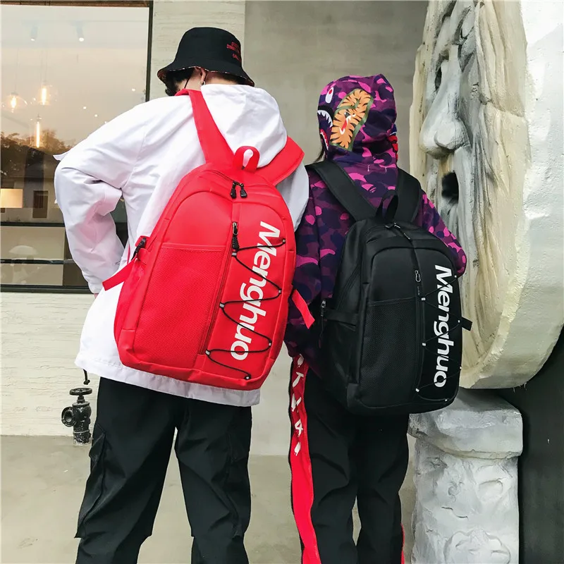 

Hong Kong Style COUPLE'S School Bag Women's Korean-style Harajuku ullzang High School Students Lettered Large-Volume String Bag