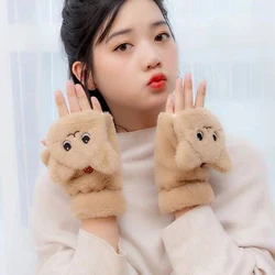 Women Winter Fur Rabbit Mittens Fingerless Gloves Plush Warm Soft Thick Gloves for Girls Flexible Furry Half Finger Mittens