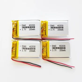

4 pcs 3.7V 200mAh 402030 Lithium Polymer LiPo li ion Rechargeable Battery For Mp3 MP4 MP5 GPS PSP mobile electronic part