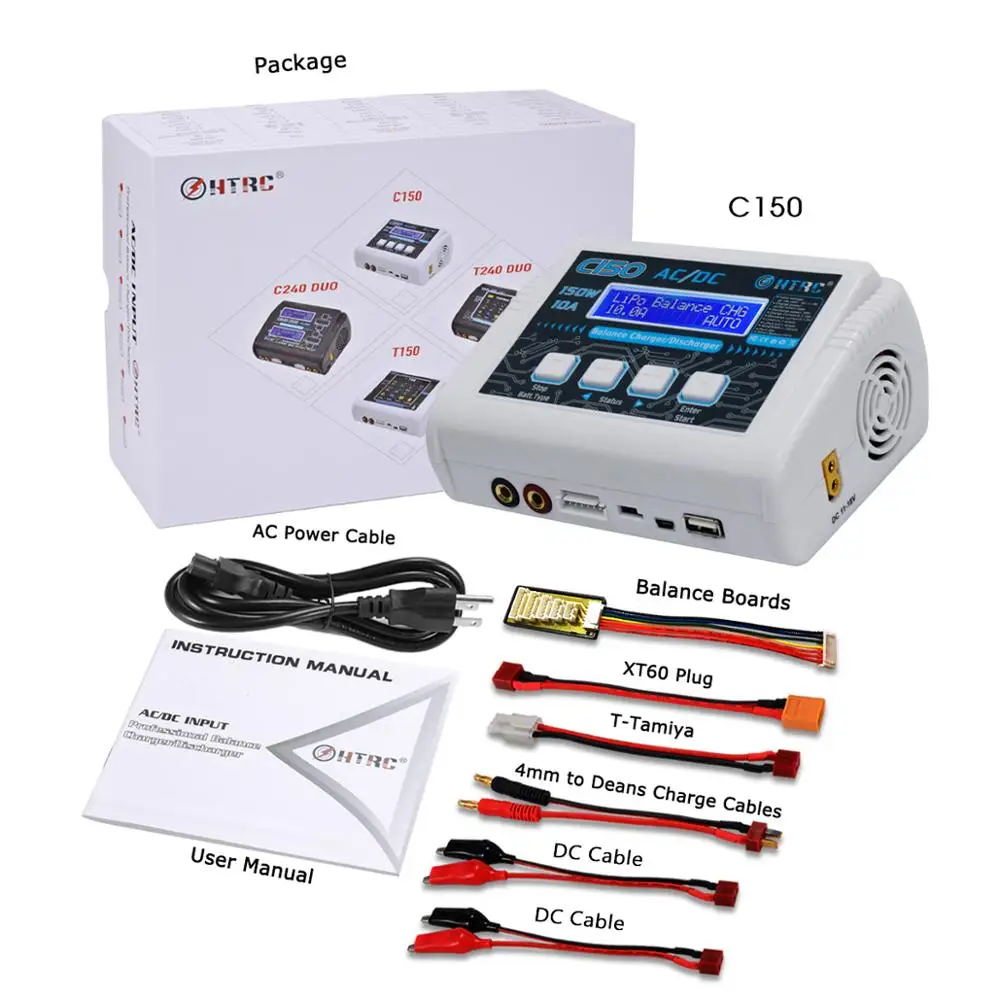 HTRC LiPo зарядное устройство C150 AC/DC 150 Вт 10A RC балансирующее для LiHV LiFe Lilon NiCd NiMh Pb Smart