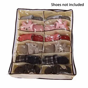 

12 Pairs Yellow Under-Bag Shoe Organizer Storage Bag with Transparent Skylight and Zippered Closure Shoe Bag