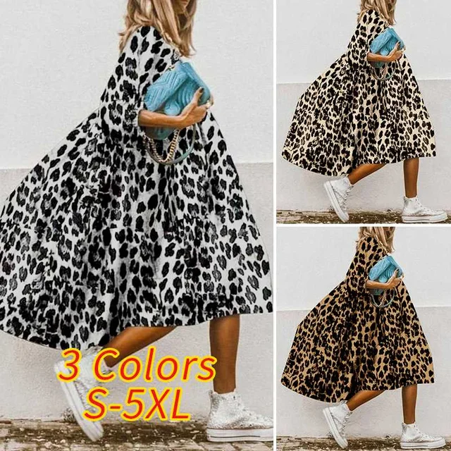 Women Long Sleeve Dress Vintage Leopard Printed Dresses VONDA 2021 Casual O Neck Long Sleeve Robe Bohemian Vestidos Femme 4