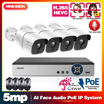 

H.265+ 4CH 5MP POE Security System NVR Kit Sound Audio IP Camera IR Outdoor IP66 Face Detection CCTV Video Surveillance NVR Set