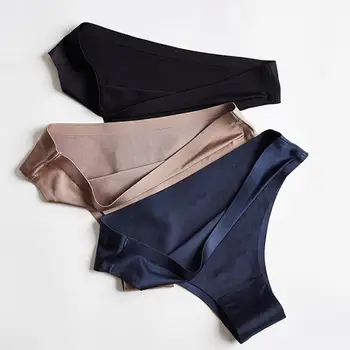 

5Pcs Panties Women Sexy Solid Color Low Waist Elastic Ultrathin G-String Seamless Thong Seamless Lady Briefs Underwear Plus Size