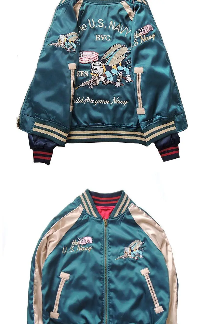 Harajuku Lovers Couples Bees Embroidery Reversible Jacket