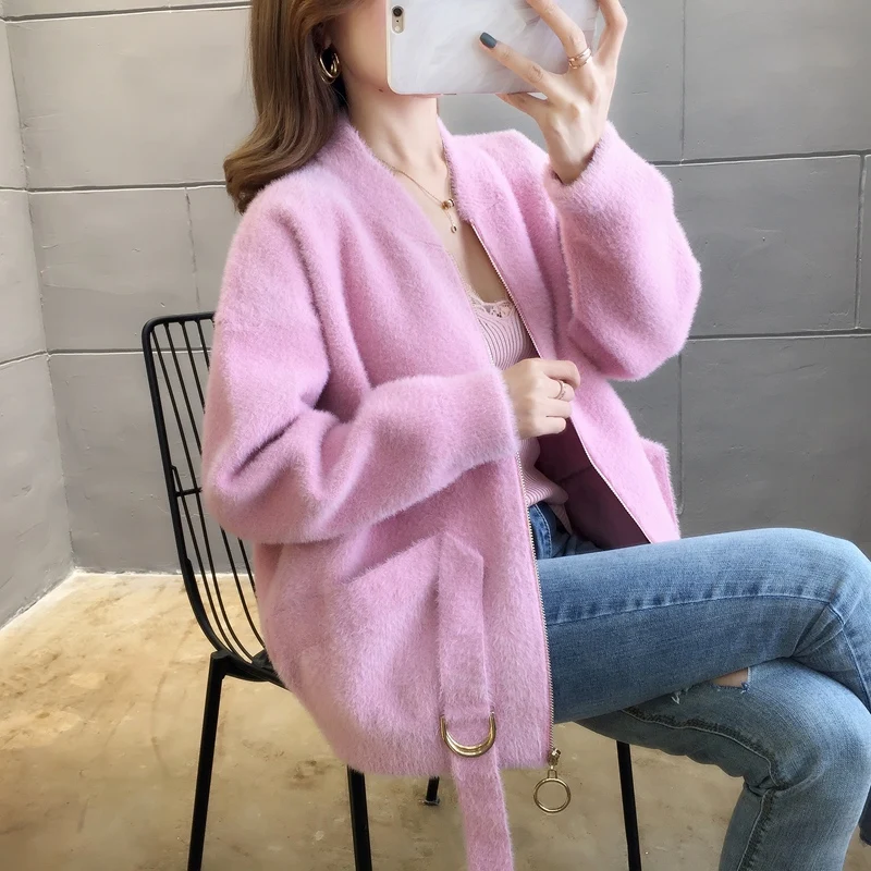 Новинка 9390 года; Короткий Одноцветный вязаный кардиган из норки; 94- 2/F, 7 рядов, 3 полки