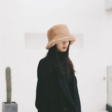 Зимняя женская гладкая Кепка, меховая Толстая теплая шапка-ведро, Повседневная одноцветная женская меховая зимняя теплая прогулочная шапка